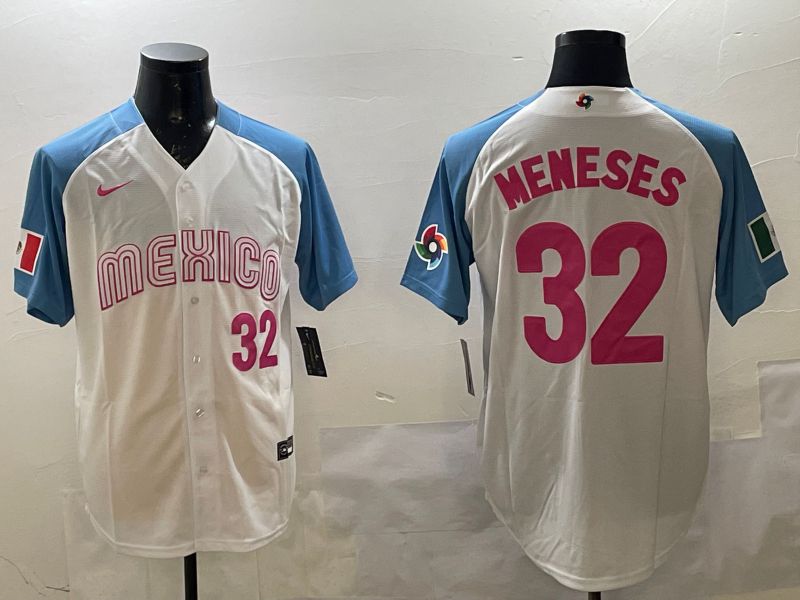Men 2025 World Cub Mexico #32 Meneses White Nike MLB Jersey style 2